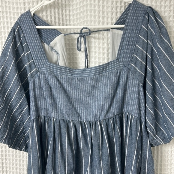 FREE PEOPLE Gigi Striped Puff Sleeve Babydoll Tunic Top EUC Size Large - Picture 8 of 12